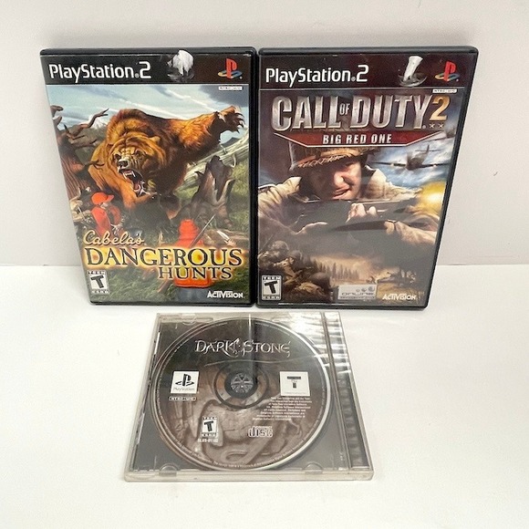 Other - 3 Vintage PS2 Ps1 Gems Call of Duty 2 Dangerous Hunts Dark Stone Untested